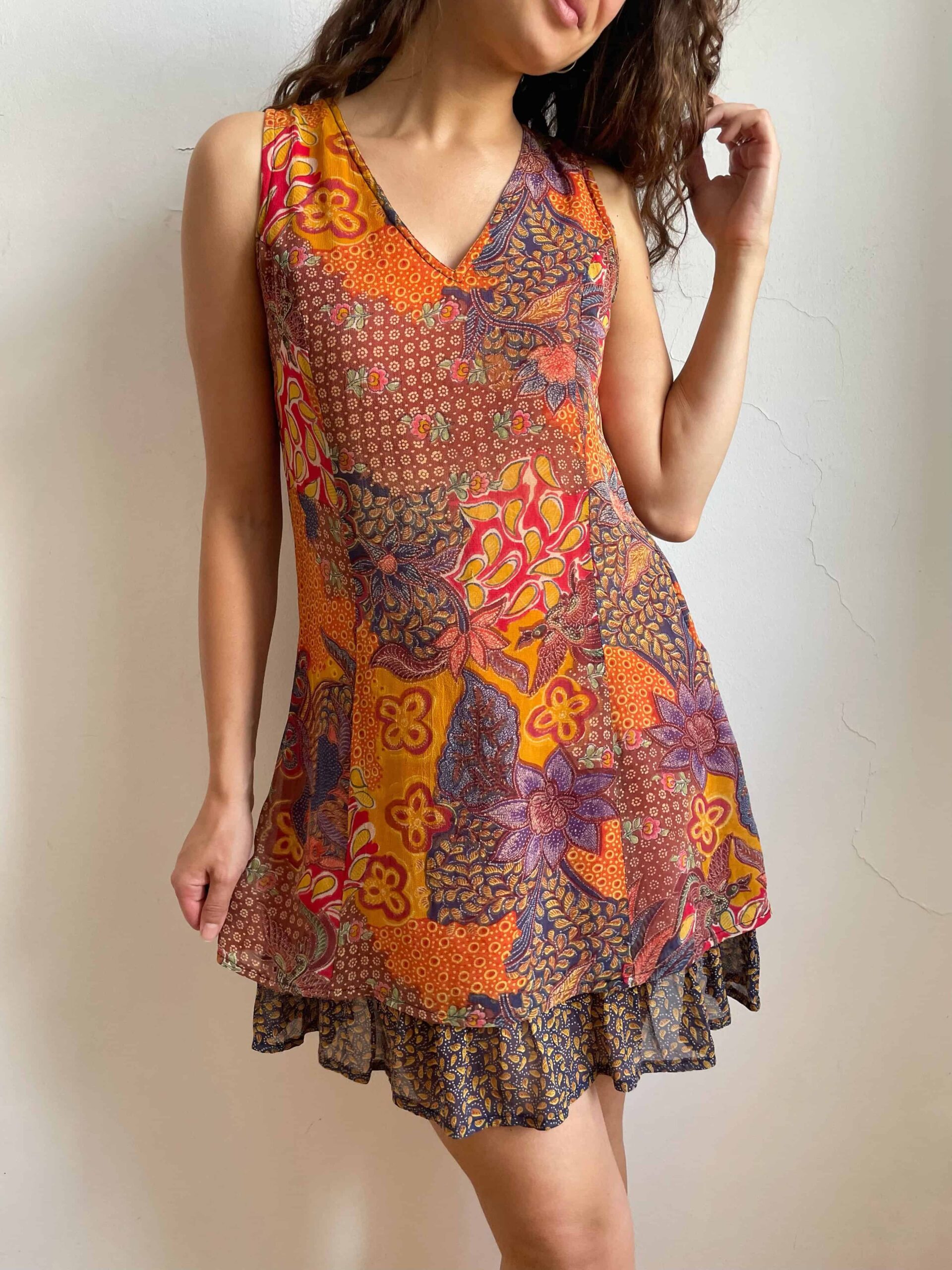 Mini abito vintage francese stile hippie anni 70