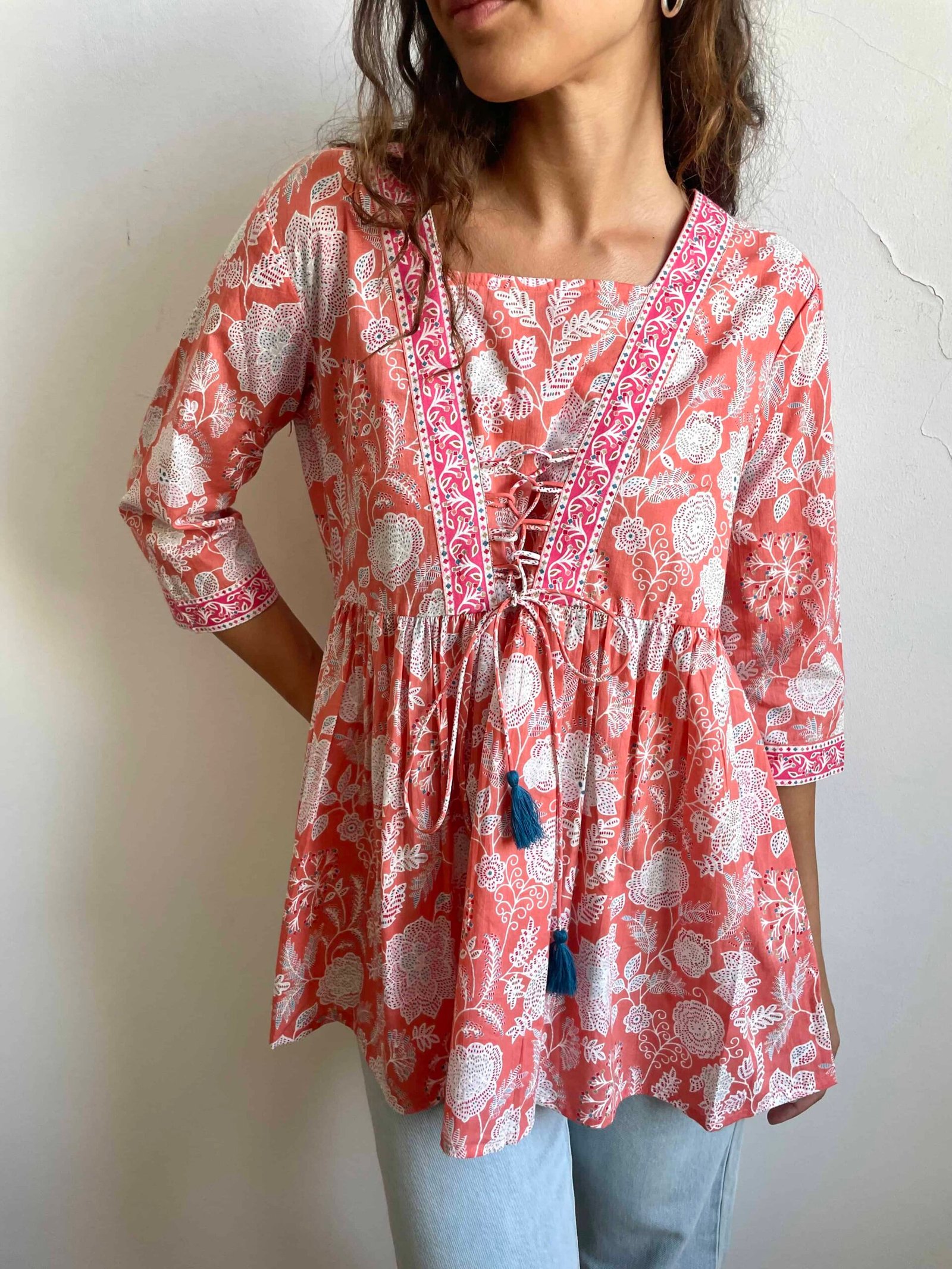 Blusa indiana 100% cotone rosa tg L – nuova