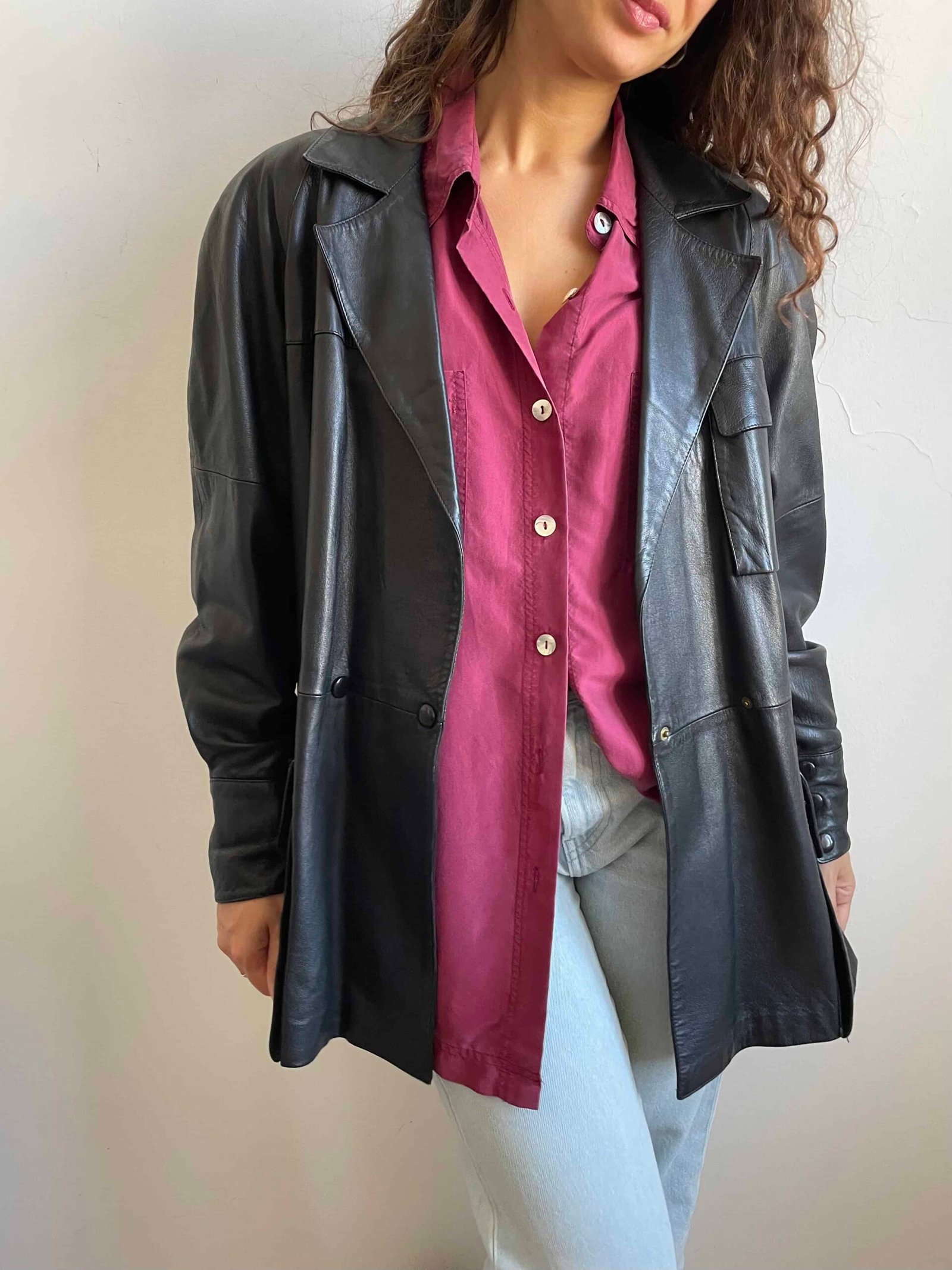 Giacca vintage anni 80 in vera pelle morbida nera